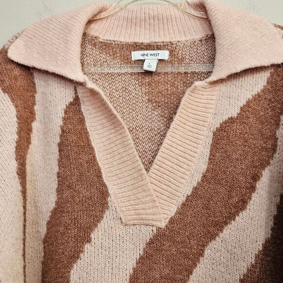 Nine West Womens Polo Sweater Mauve  Peach Zebra Wool Blend Oversize Large - Picture 8 of 12